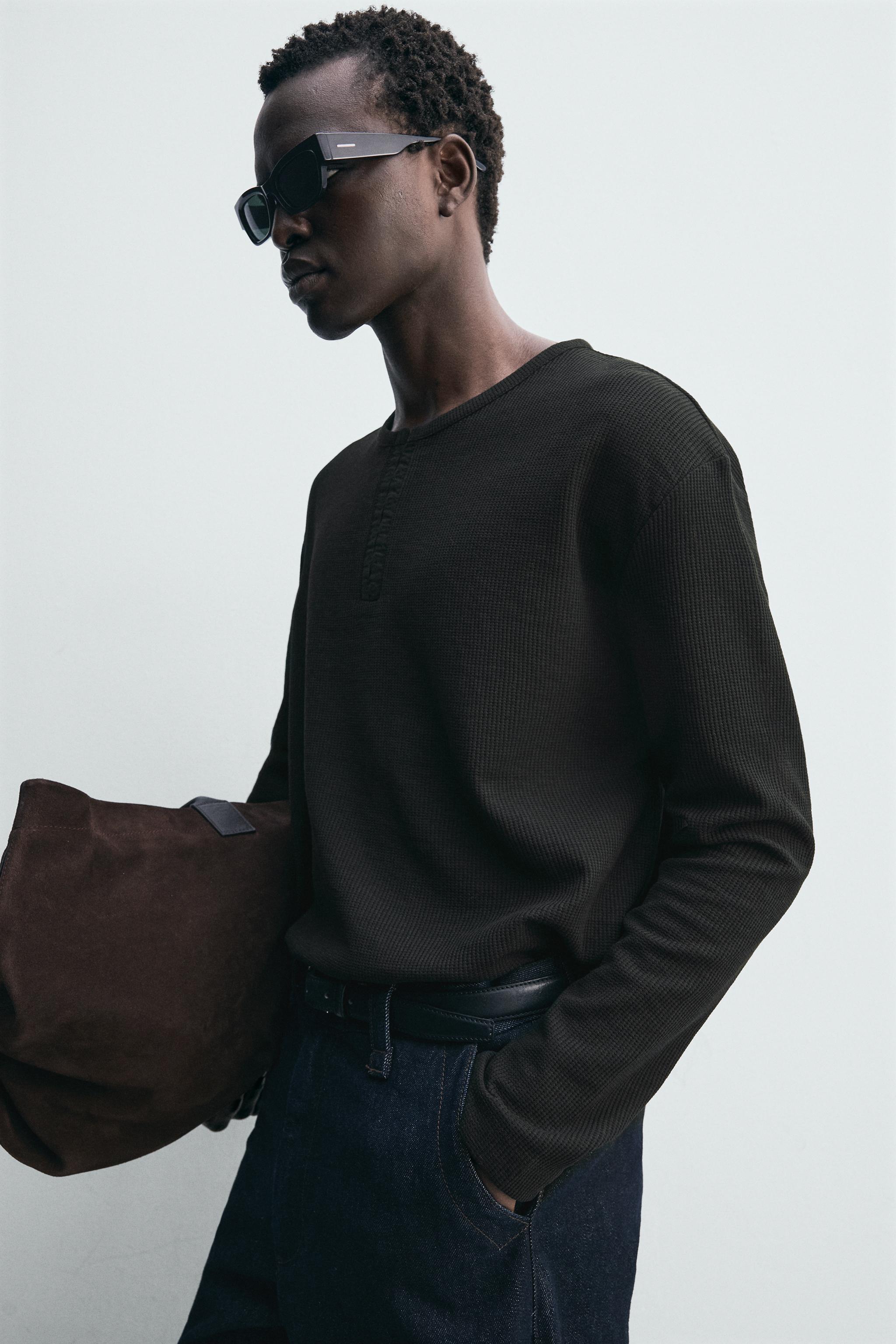 RIBBED HENLEY T-SHIRT